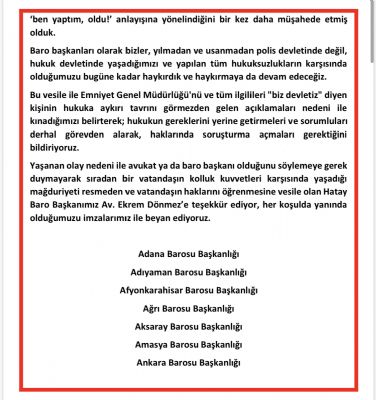 Barolardan Hatay Baro Başkanı Dönmez'e Destek