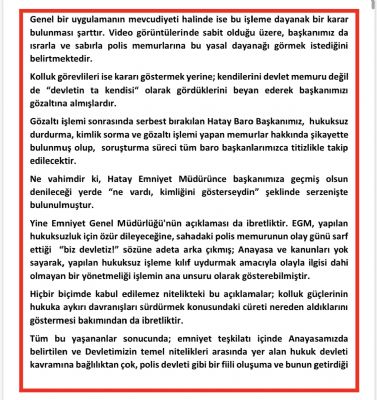 Barolardan Hatay Baro Başkanı Dönmez'e Destek